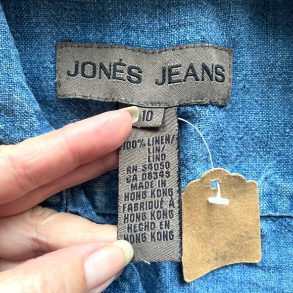 Vintage Jones New York 100% Linen Sleeveless Shirt Dress - 10, looks like denim! - Picture 6 of 9